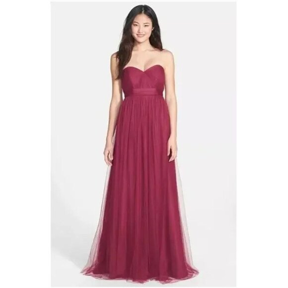Jenny Yoo Collection Annabelle Dress Tulle Convertible Bridesmaid Red Crimson 8 - Picture 1 of 15